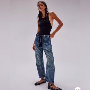 FREE PEOPLE PAN MOXIE LOW SLUNG PULL ON - TIMELESS BLUE